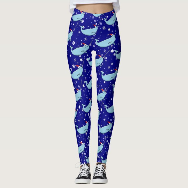 Niedlicher Narwhal im Muster der Weihnachtsmannmüt Leggings (Vorderseite)