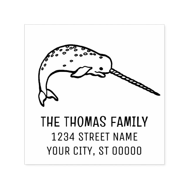 Niedlicher Narwhal mit großer Horn-Name-Adresse Permastempel (Design)