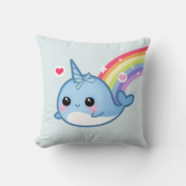 Niedlicher Narwhal und Regenbogen Kissen