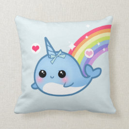 Niedlicher Narwhal und Regenbogen Kissen