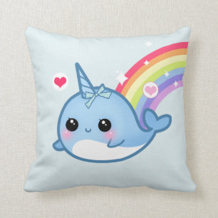 Niedlicher Narwhal und Regenbogen Kissen