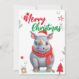 Niedlicher Nashorn Weihnachtsbaum Feiertag Persönl Feiertagskarte