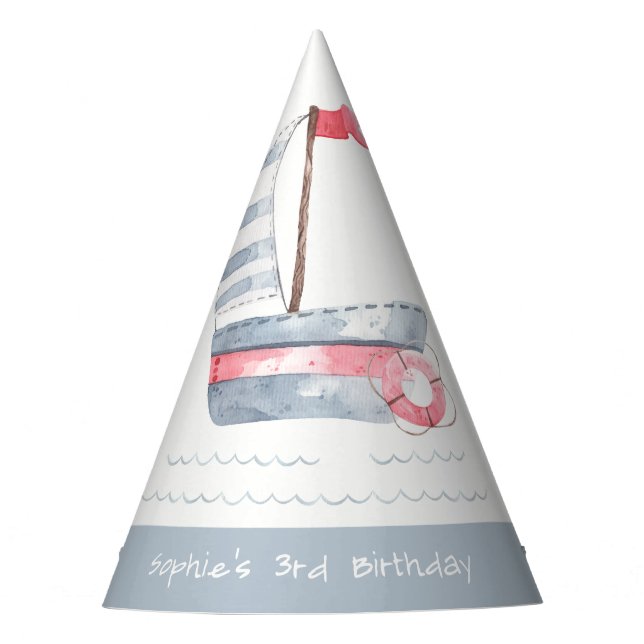 Niedlicher Nautic Soft Red Blue Sailboat Kindergeb Partyhütchen (Vorderseite)