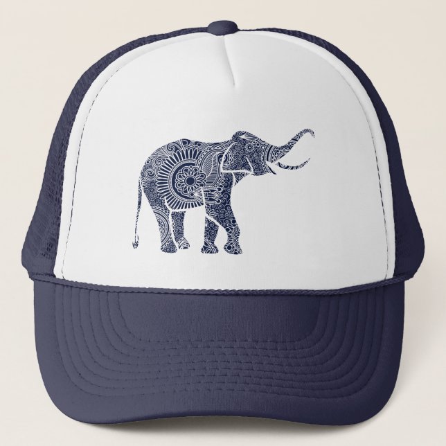 Niedlicher Navy Blue Floral Elephant Truckerkappe (Vorderseite)
