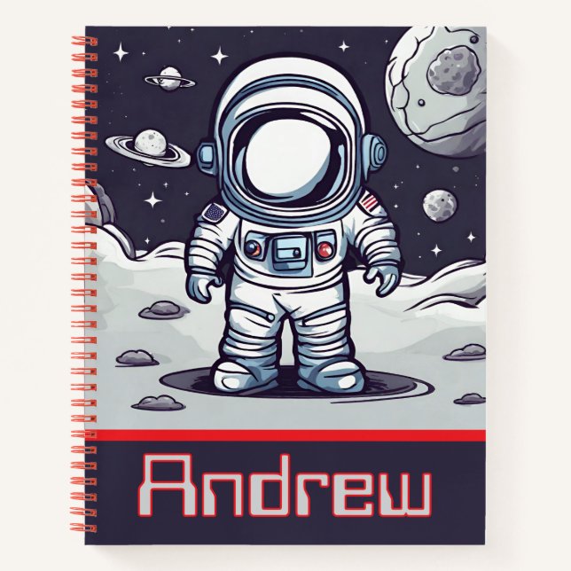 Niedlicher Navy Blue und Red Space Astronaut Explo Notizbuch (Vorderseite)