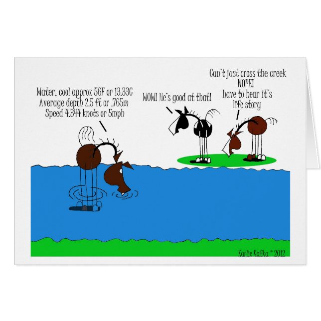 Niedlicher Nebenfluss-Überfahrt-PferdeCartoon (Vorderseite (Horizontal))