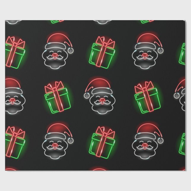 Niedlicher Neon Santa und präsentiert Wrapping Pap Geschenkpapier (Flach)