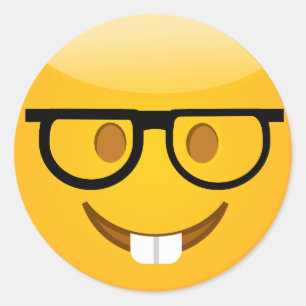 Niedlicher Nerd mit Gläser u. Zähne Emoji Runder Aufkleber