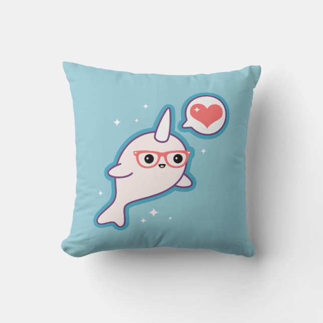 Niedlicher Nerd Narwhal Kissen (Vorderseite)