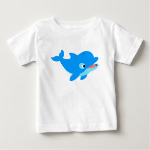 Niedlicher neugieriger Cartoon-Delfin-Rüschenkleid Baby T-shirt