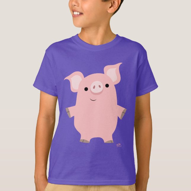 Niedlicher neugieriger Cartoon-Schwein-KinderT - T-Shirt (Vorderseite)