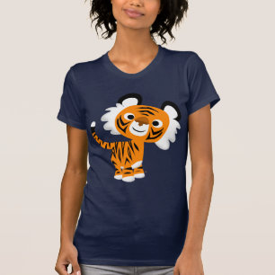 Niedlicher neugieriger Cartoon-Tiger-Frauen-T - T-Shirt