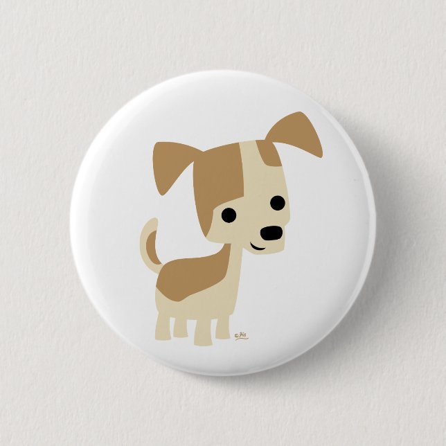 Niedlicher, neugieriger Karikaturenhund Button (Vorderseite)