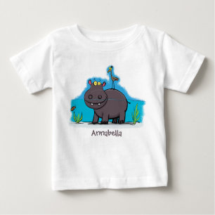 Niedlicher Nilpferd mit Vogel-Cartoon Baby T-shirt