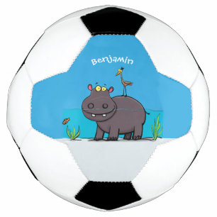 Niedlicher Nilpferd mit Vogel-Cartoon Fußball