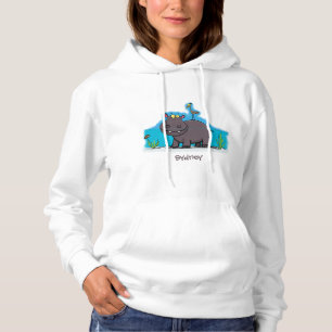 Niedlicher Nilpferd mit Vogel-Cartoon Hoodie