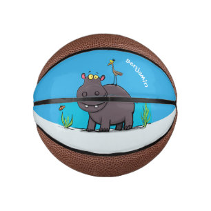 Niedlicher Nilpferd mit Vogel-Cartoon Mini Basketball