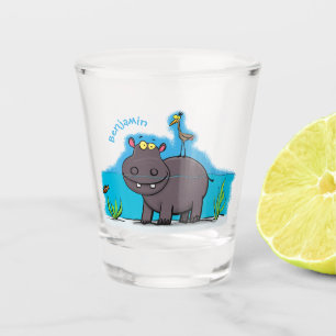 Niedlicher Nilpferd mit Vogel-Cartoon Schnapsglas