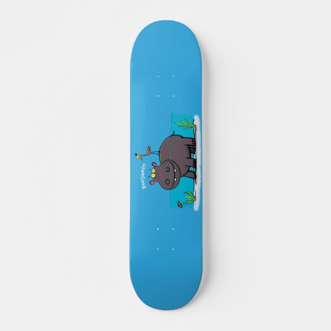 Niedlicher Nilpferd mit Vogel-Cartoon Skateboard (Vorne)