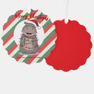 Niedlicher Nilpferd-Weihnachtsbaum-Zoo-Safari-Weih Ornament Karte