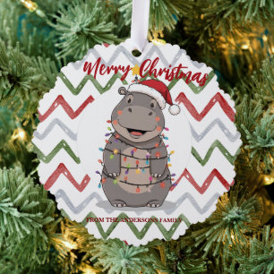 Niedlicher Nilpferd-Weihnachtsbaum-Zoo-Safari-Weih Ornament Karte