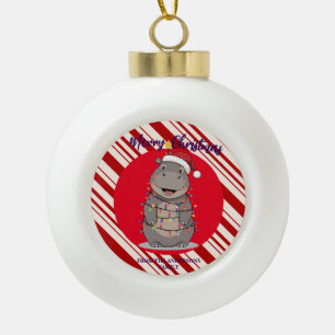Niedlicher Nilpferd-Weihnachtsbaum-Zoo-Safari-Xmas Keramik Kugel-Ornament