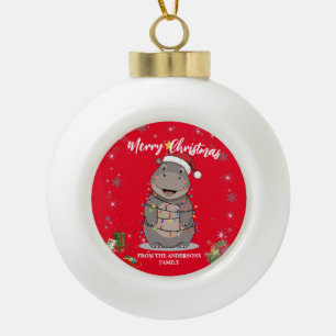 Niedlicher Nilpferd-Weihnachtsbaum-Zoo-Safari-Xmas Keramik Kugel-Ornament