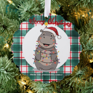 Niedlicher Nilpferd-Weihnachtsbaum-Zoo-Safari-Xmas Ornament Karte