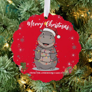 Niedlicher Nilpferd-Weihnachtsbaum-Zoo-Safari-Xmas Ornament Karte
