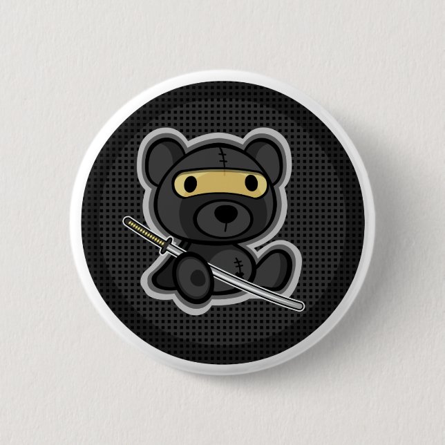 Niedlicher ninja Samuraikrieger Teddybärnknopf Button (Vorderseite)