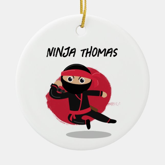 Niedlicher Ninja Warrior Black & Red Kids Individu Keramik Ornament (Vorne)