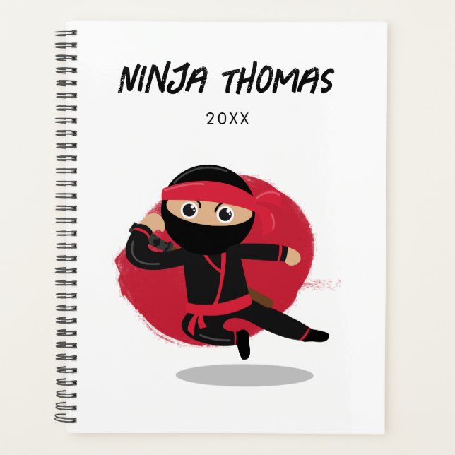 Niedlicher Ninja Warrior Black & Red Kids Kalender Planer (Vorderseite)