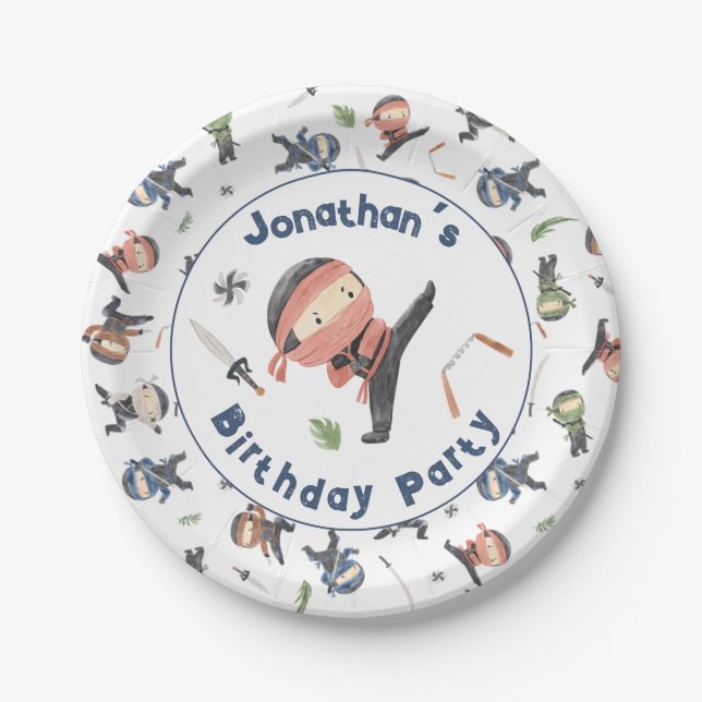 Niedlicher Ninja Warrior Kindergeburtstag Party In Pappteller (Vorderseite)