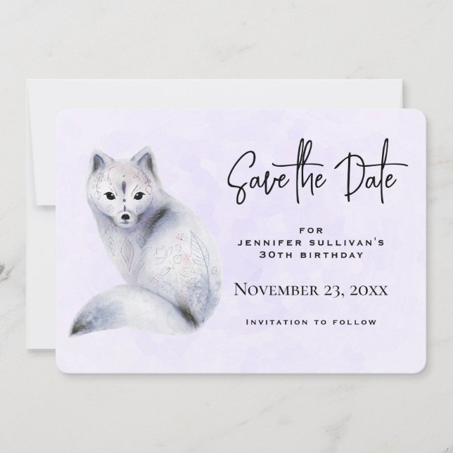 Niedlicher Nordic Fox mit Blumenmuster Save The Date (Vorderseite)