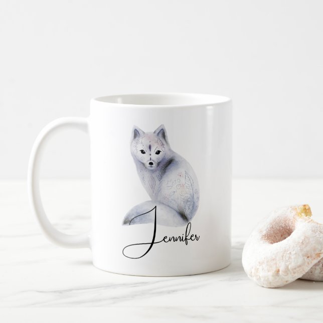 Niedlicher Nordic Fox mit floralen Markierungen Kaffeetasse (Mit Donut)