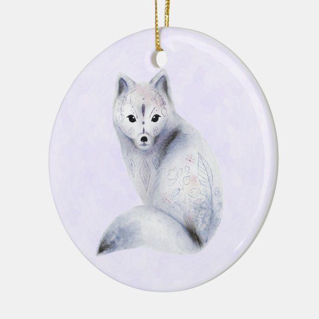 Niedlicher Nordic Fox mit floralen Markierungen Keramik Ornament (Links)