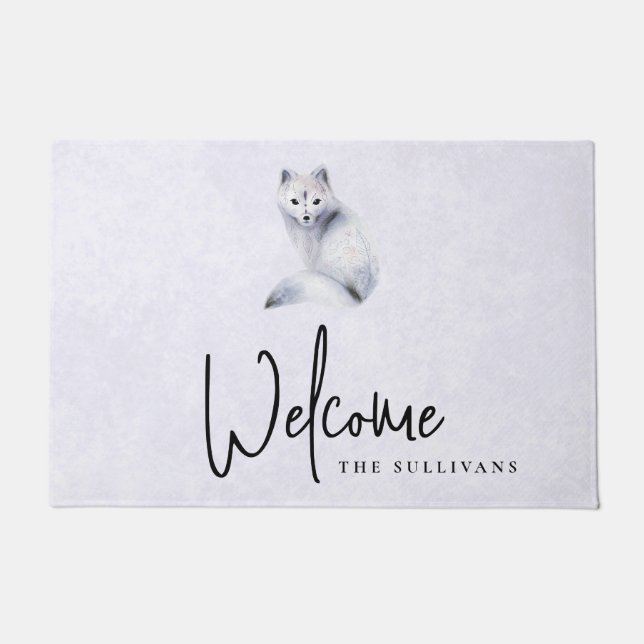 Niedlicher Nordic Fox mit floralen Markierungen Wi Fußmatte (Vorderseite)