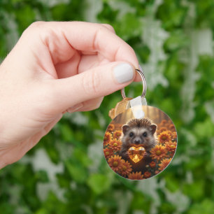 Niedlicher November-Igel mit Topas-Herz Schlüsselanhänger