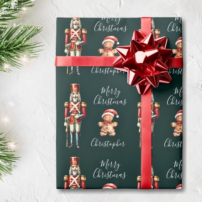 Niedlicher Nutcracker Dark Green Personalisiert We Geschenkpapier (Von Creator hochgeladen)