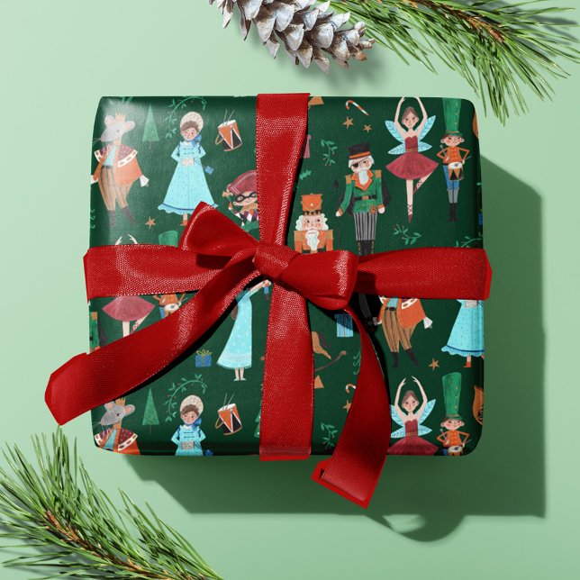 Niedlicher Nutcracker Dark Green Weihnachtsfeierta Geschenkpapier (Cute Nutcracker Dark Green Christmas Holiday Wrapping Paper)