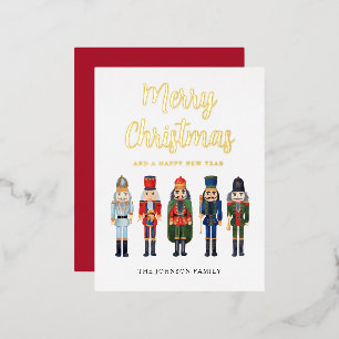 Niedlicher Nutcracker Frohe Weihnachten Gold Folien Feiertagspostkarte