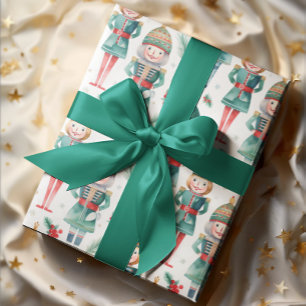 Niedlicher Nutcracker & Weihnachtsgrün Geschenkpapier