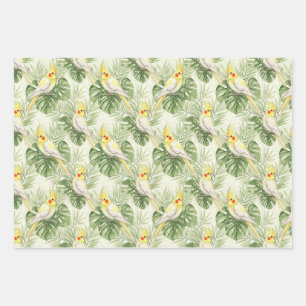Niedlicher Nymphensittich mit tropischen Pflanzen Geschenkpapier Set