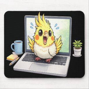 Niedlicher Nymphensittich-Vogel auf Laptop-Mauspad Mousepad