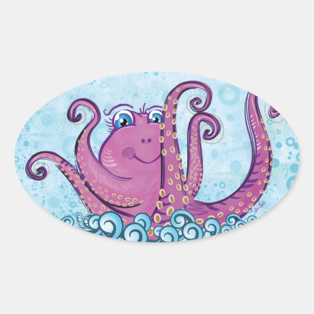 Niedlicher Octopus-Aufkleber Ovaler Aufkleber (Vorderseite)