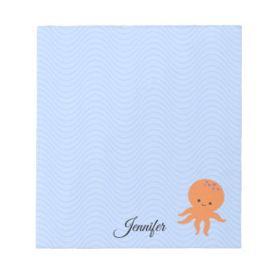Niedlicher Octopus Cartoon Blue Waves Individuelle Notizblock