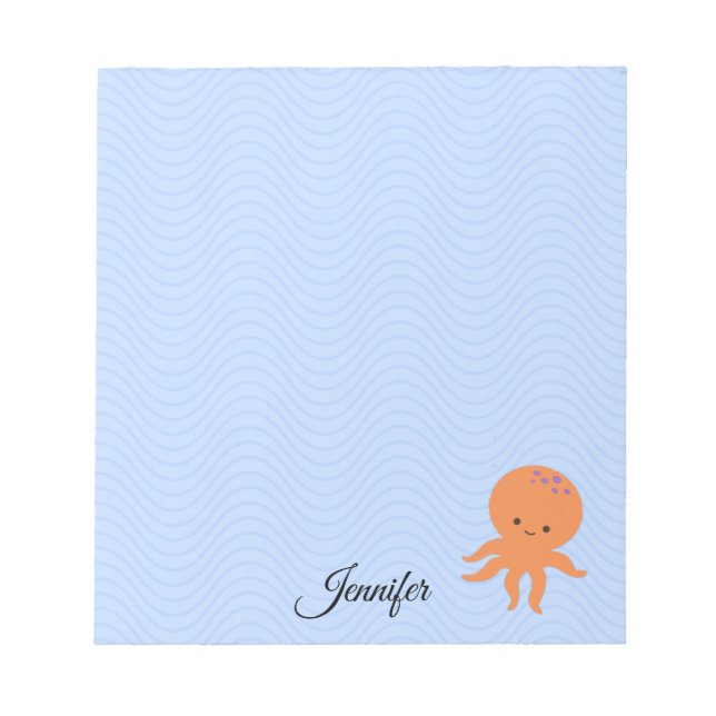 Niedlicher Octopus Cartoon Blue Waves Individuelle Notizblock (Vorderseite)