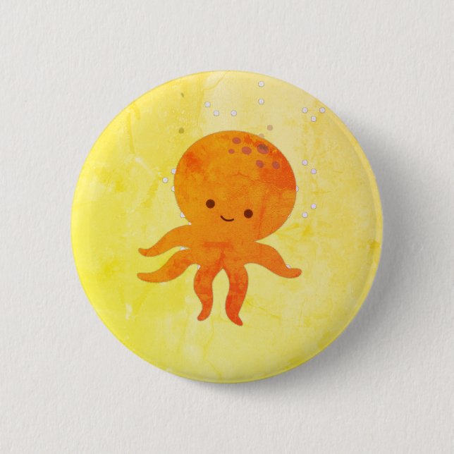 Niedlicher Octopus-Cartoon Button (Vorderseite)
