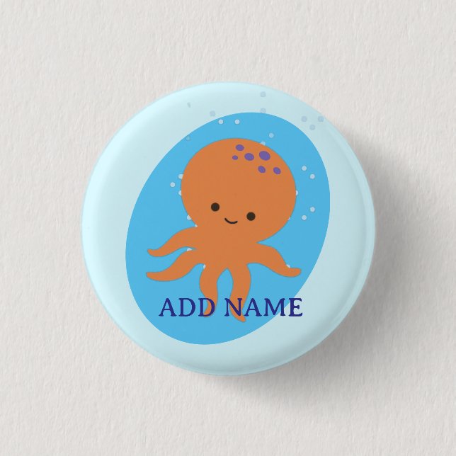 Niedlicher Octopus-Cartoon Button (Vorderseite)