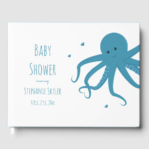 Niedlicher Octopus Cartoon Heart Blue Baby Dusche Gästebuch